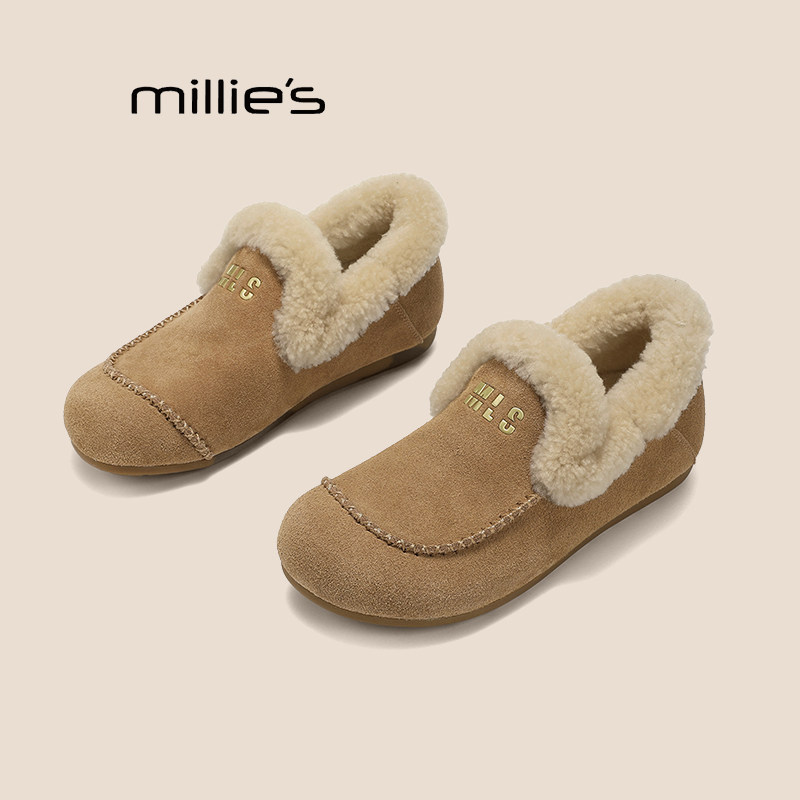 MILLIE'S/妙丽休闲平底毛毛鞋女2026冬季加绒保暖一脚蹬德训鞋Z,女鞋,德训鞋,淘宝优惠券,粉丝福利购,淘宝优惠卷