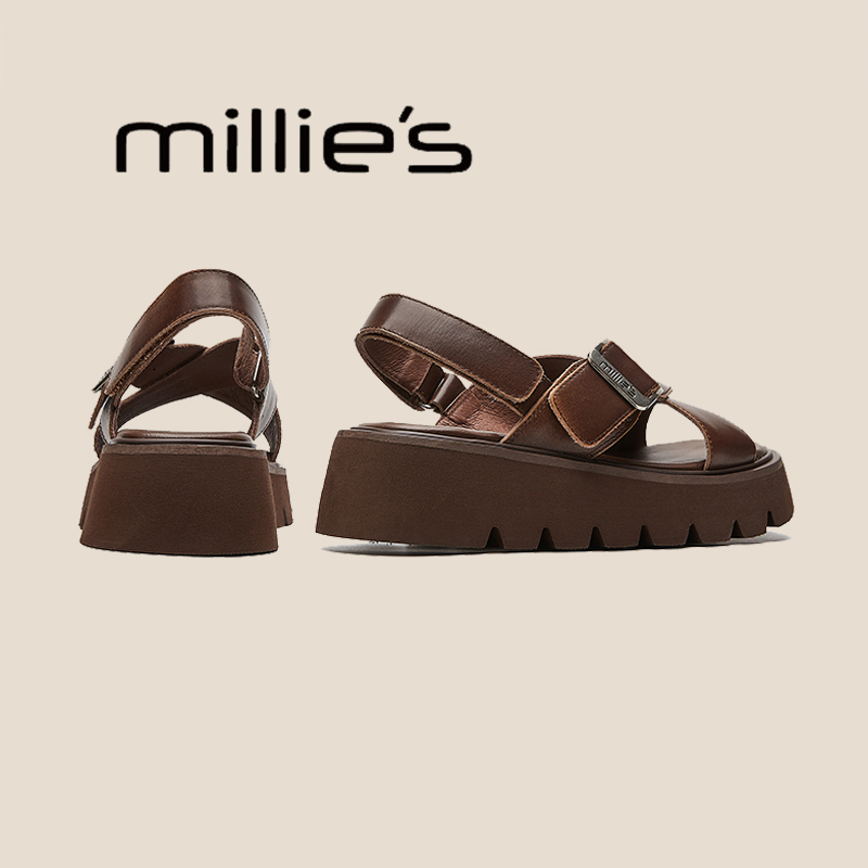 MILLIE'S/妙丽真皮厚底凉鞋女