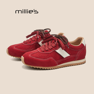 内增高运动休闲鞋 MILLIE 秋冬拼色系带休闲单鞋 妙丽2025新款