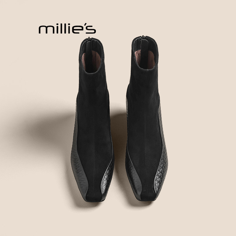 MILLIE'S妙丽方头低跟短靴巨好看