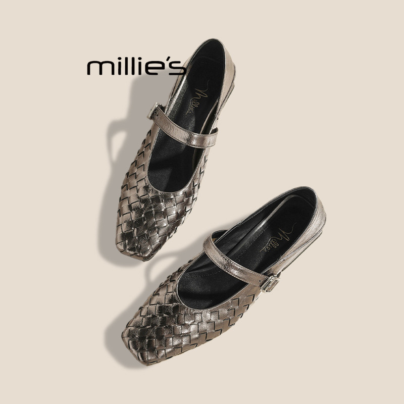 MILLIE'S/妙丽法式复古编织一字带玛丽珍鞋女2025夏款芭蕾舞单鞋,女鞋,婚鞋,淘宝优惠券,粉丝福利购,淘宝优惠卷