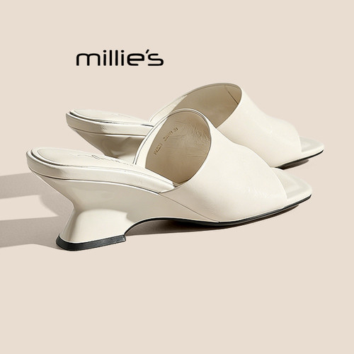 MILLIE'S/妙丽简约真皮露趾凉鞋
