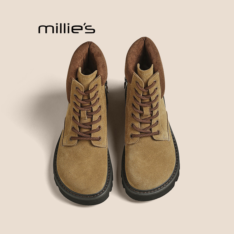 MILLIE'S妙丽真皮棕色短靴巨好看