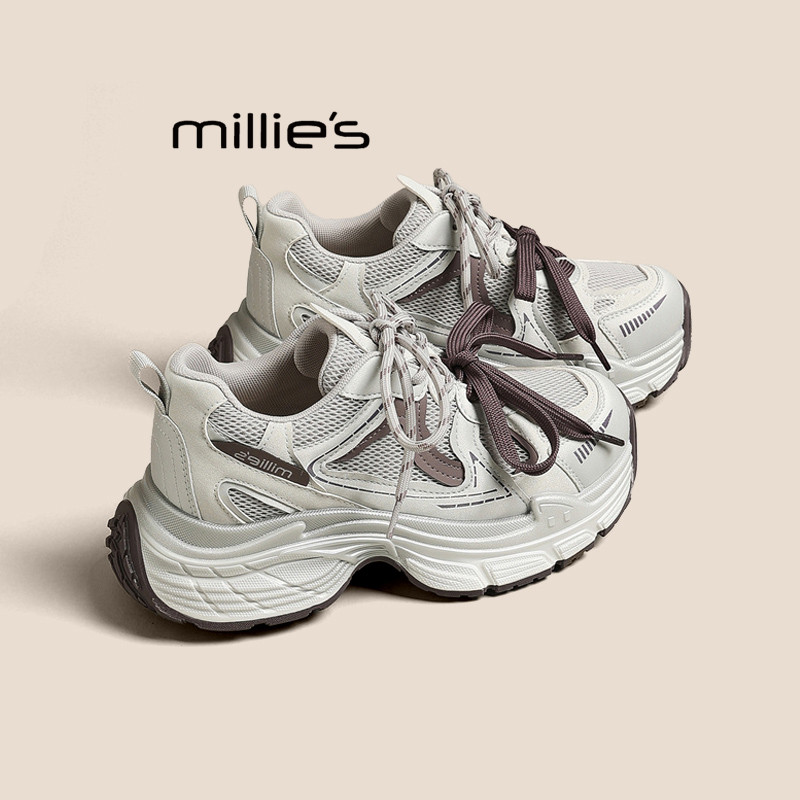 MILLIE'S妙丽厚底复古运动鞋女2026春季灰紫色网面透气休闲鞋Z,女鞋,婚鞋,淘宝优惠券,粉丝福利购,淘宝优惠卷