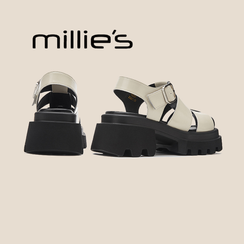 MILLIE'S/妙丽真皮镂空编织凉鞋