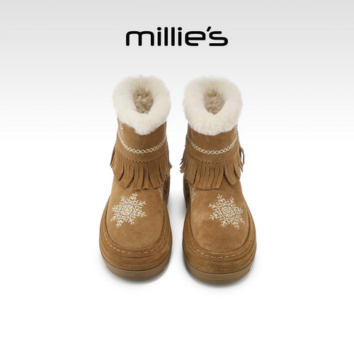 MILLIE'S/妙丽真皮毛绒短靴女