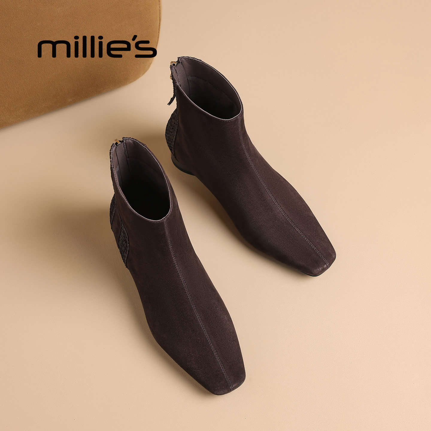 MILLIE'S/妙丽方头粗跟短靴女