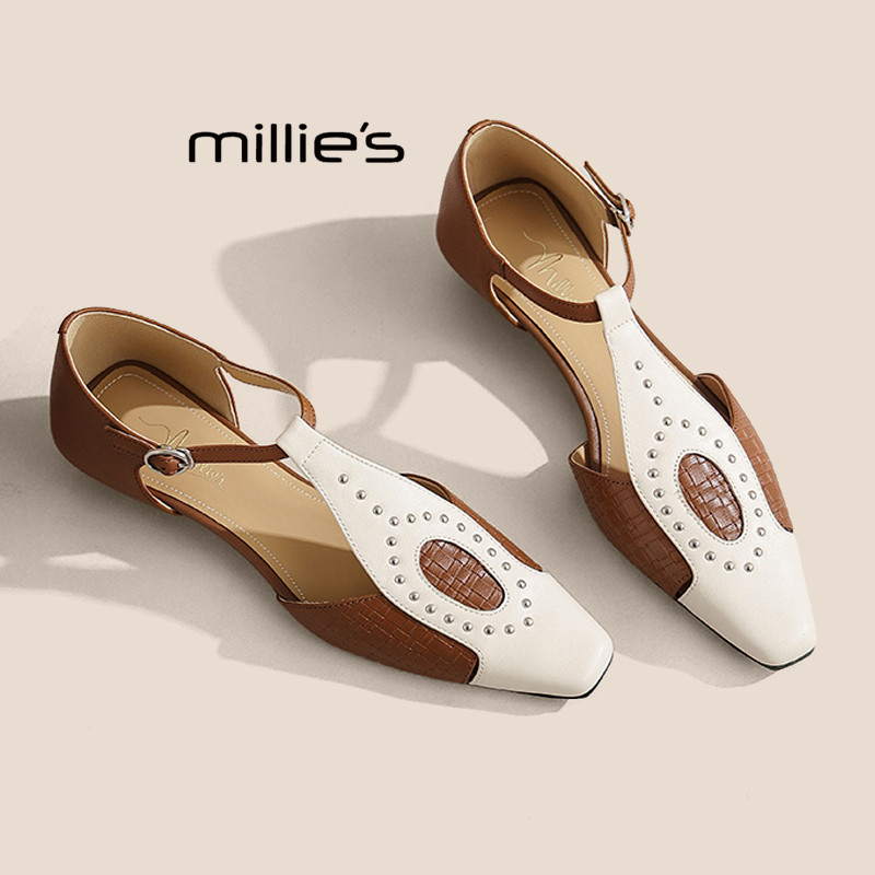 MILLIE'S/妙丽2026款夏季英伦风不累脚凉拖鞋复古编织包头凉鞋女P