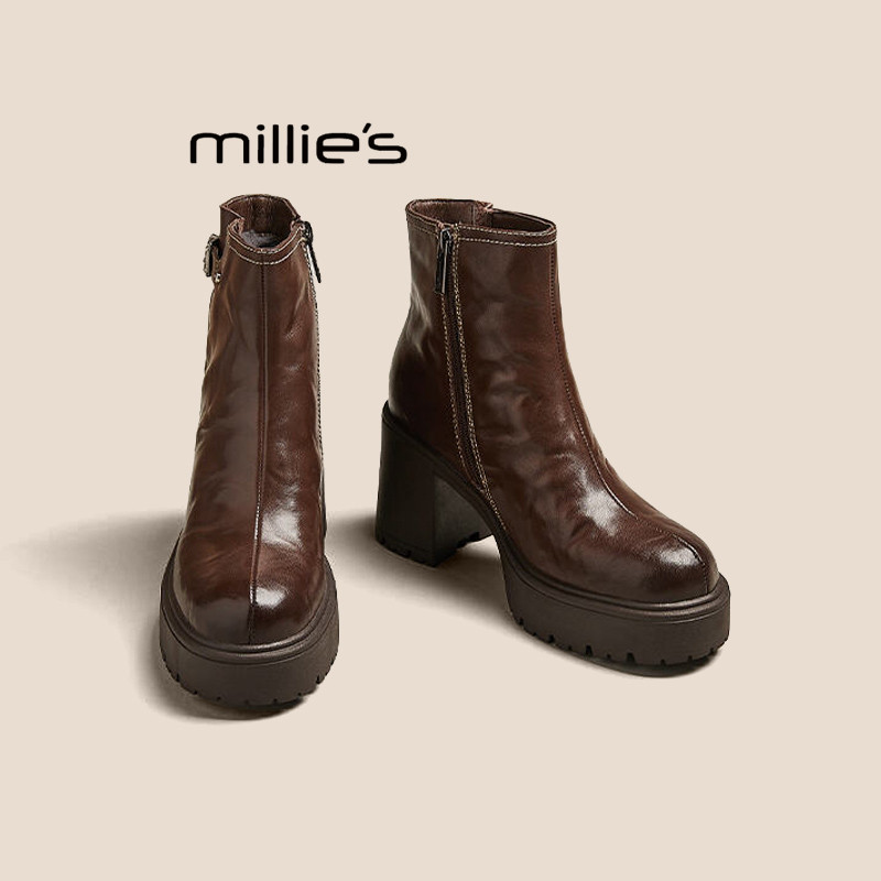 MILLIE'S/妙丽真皮复古马丁靴