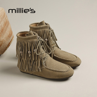 秋冬加绒保暖短靴西部牛仔靴PP 妙丽流苏靴子女2026新款 MILLIE