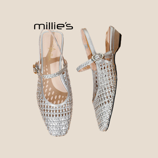编织凉鞋 MILLIE 女夏外穿2025新款 妙丽拖鞋 镂空羊皮女包头凉拖