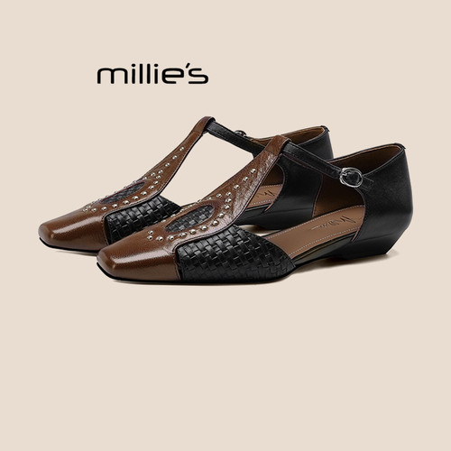 MILLIE'S/妙丽时尚铆钉包头凉鞋