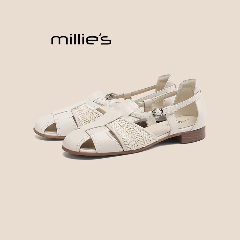 MILLIE'S/妙丽真皮镂空凉鞋女
