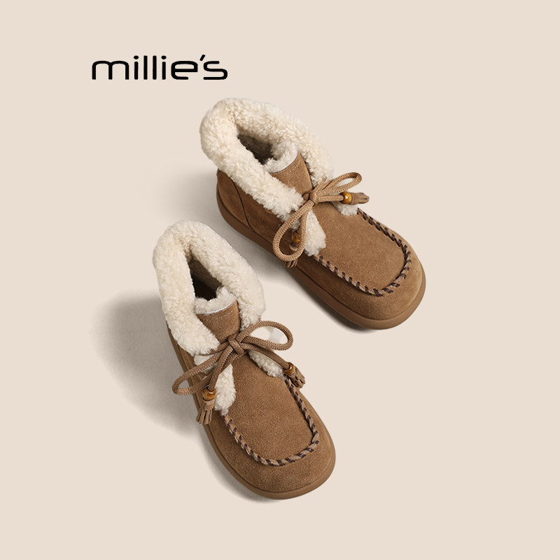 MILLIE'S/妙丽复古勃肯靴女冬季加绒保暖毛毛棉鞋防滑厚底雪地靴Z