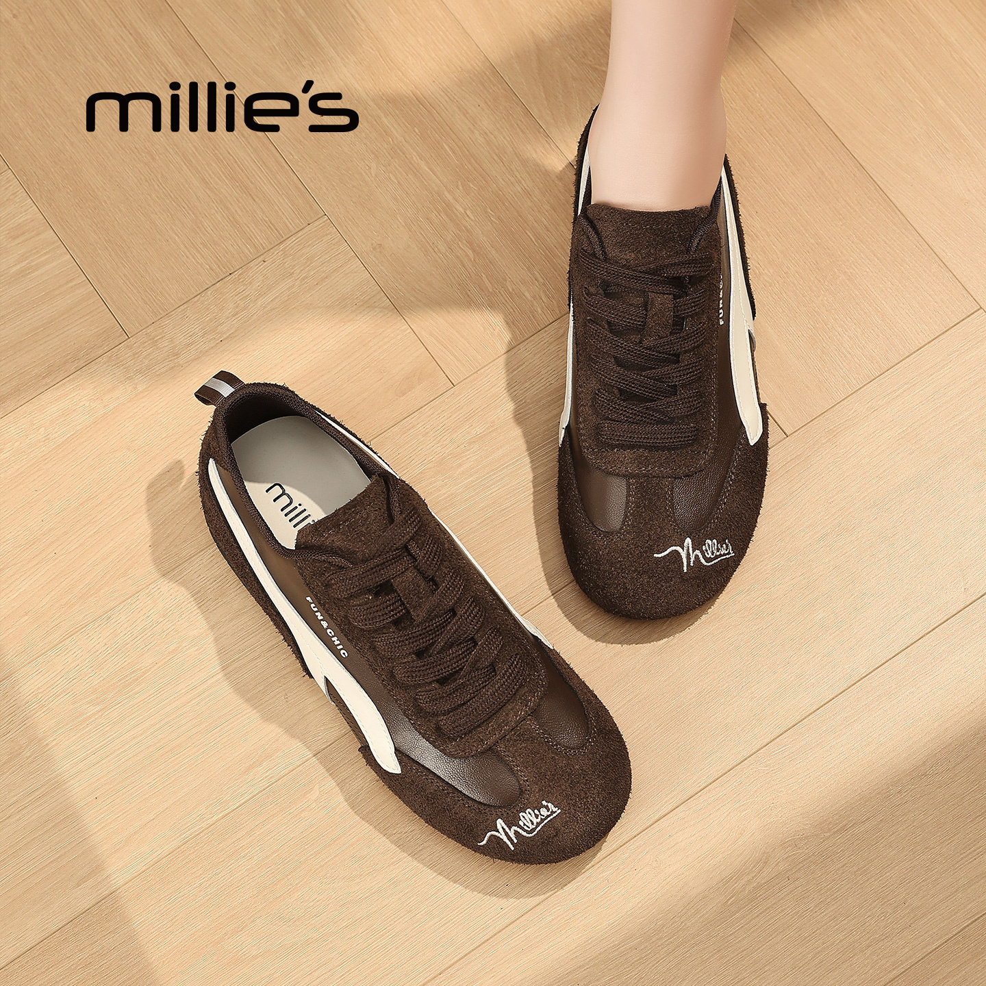 MILLIE'S/妙丽2025新款复古德训鞋女百搭休闲平底系带阿甘鞋Z,女鞋,工装鞋,淘宝优惠券,粉丝福利购,淘宝优惠卷
