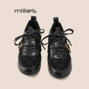 休闲鞋 妙丽复古真皮平底德训鞋 皮带扣软底时尚 潮Z 女新款 MILLIE