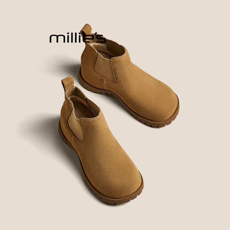 MILLIE'S/妙丽加绒雪地靴女冬季款真皮烟筒短靴防水防滑外穿棉鞋,女鞋,时装靴,淘宝优惠券,粉丝福利购,淘宝优惠卷