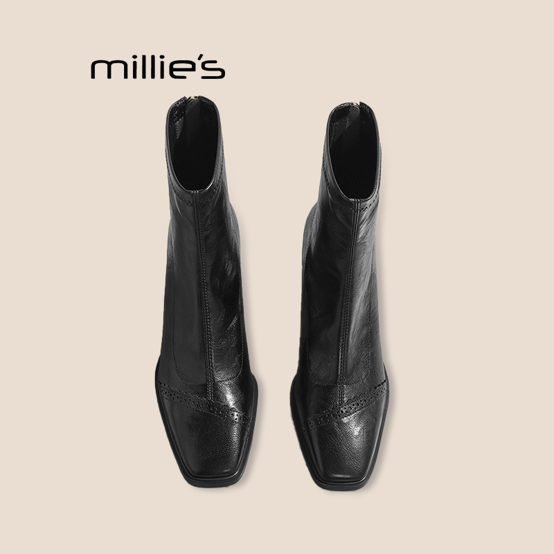 妙丽真皮粗跟马丁靴女巨好看