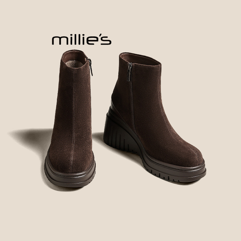MILLIE'S/妙丽真皮厚底短筒靴女