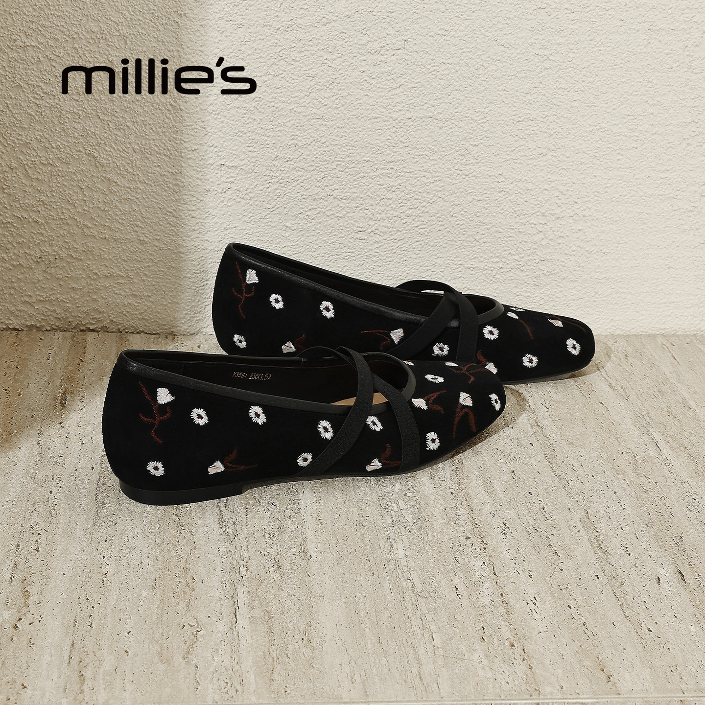 MILLIE'S/妙丽法式刺绣玛丽珍鞋女平底芭蕾舞鞋交叉带百搭单鞋Z,女鞋,乐福鞋（豆豆鞋）,淘宝优惠券,粉丝福利购,淘宝优惠卷