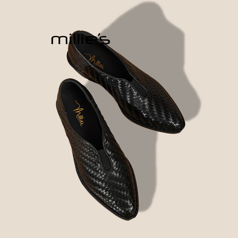 MILLIE'S/妙丽编织真皮女鞋2025秋款法式粗跟单鞋复古浅口小皮鞋,女鞋,浅口单鞋,淘宝优惠券,粉丝福利购,淘宝优惠卷