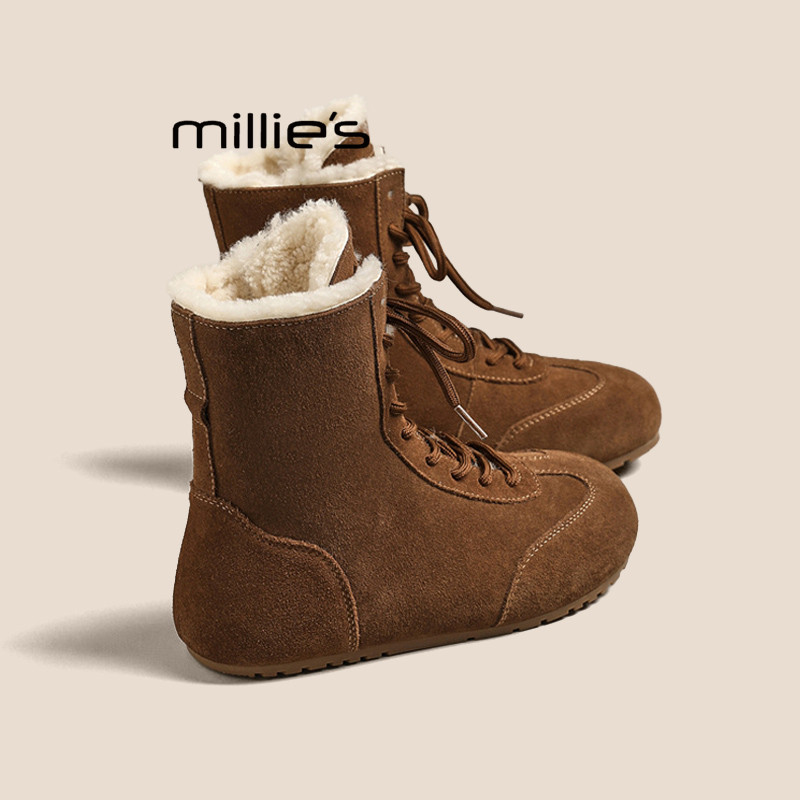 MILLIE'S/妙丽短靴女冬季款加绒厚底显瘦系带羊毛舒适保暖雪地靴Z,女鞋,棉鞋,淘宝优惠券,粉丝福利购,淘宝优惠卷