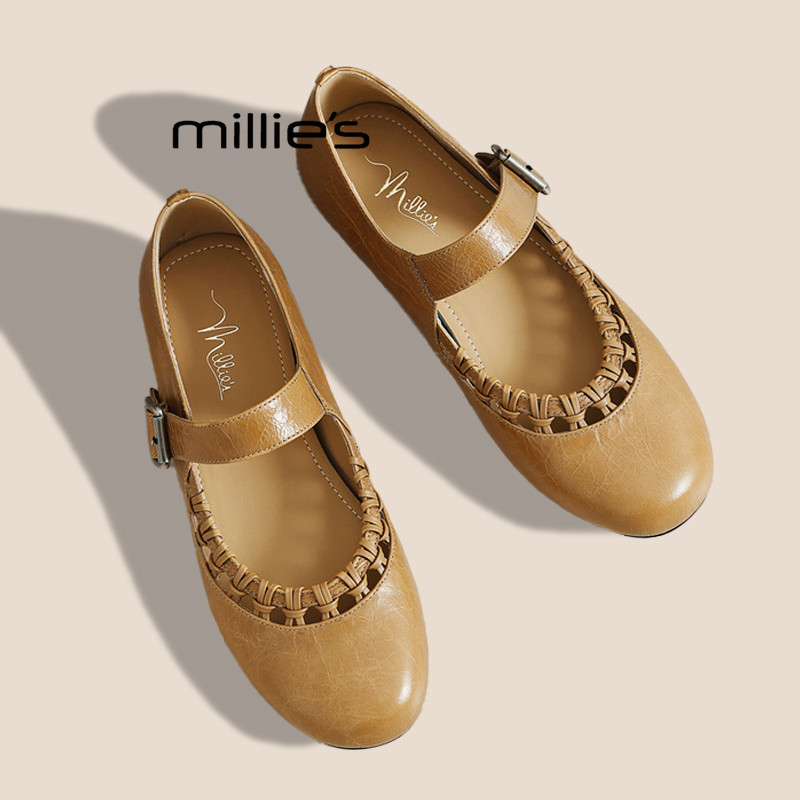 MILLIE'S/妙丽法式复古玛丽珍鞋女春季一字扣带内增高真皮单鞋Z,女鞋,婚鞋,淘宝优惠券,粉丝福利购,淘宝优惠卷