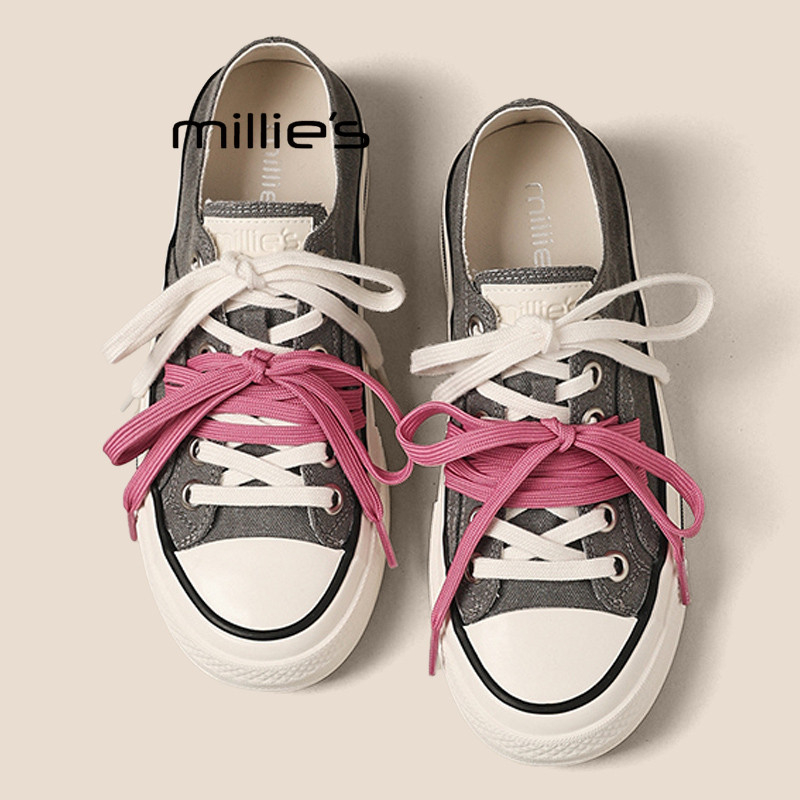 MILLIE'S/妙丽双鞋带厚底低帮帆布鞋女2026夏季新款运动休闲板鞋P