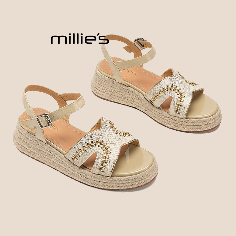 MILLIE'S/妙丽厚底凉鞋女外穿2026夏季绝美不累脚增高露趾罗马鞋P