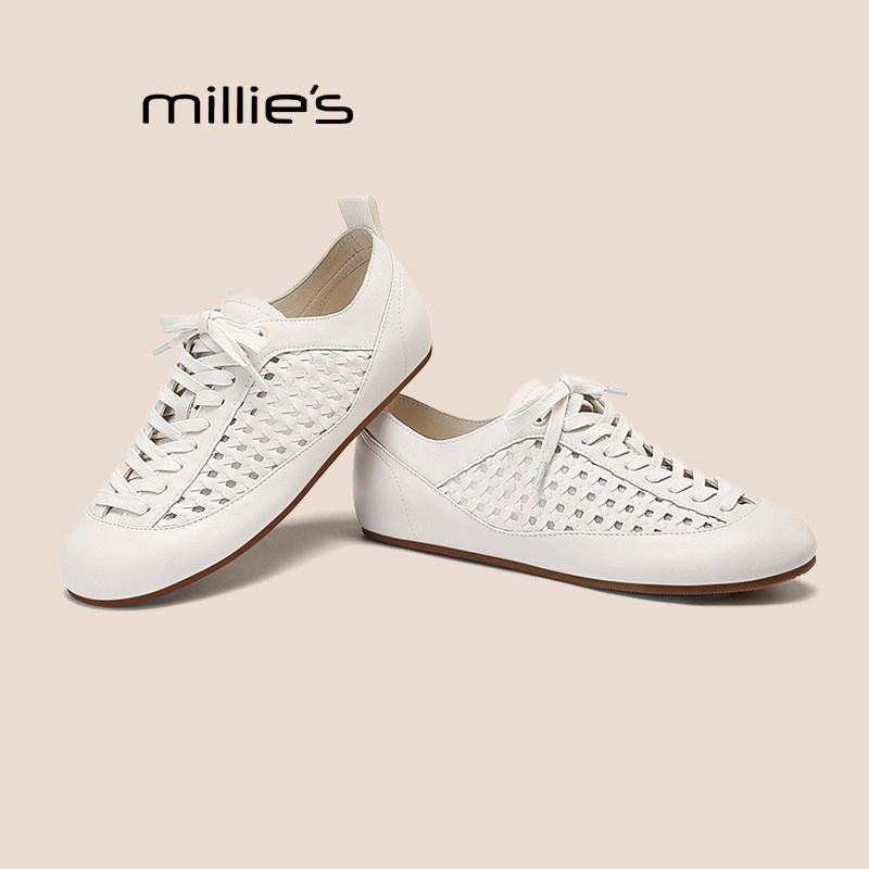 MILLIE'S/妙丽厚底德训鞋女款春季女鞋子镂空透气软底百搭小白鞋P