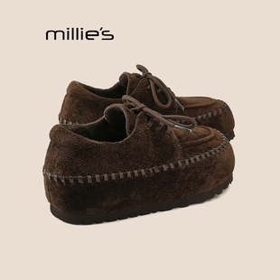 魔术贴毛毛鞋 加绒一脚蹬内增高勃肯鞋 S妙丽反绒皮乐福鞋 MILLIE