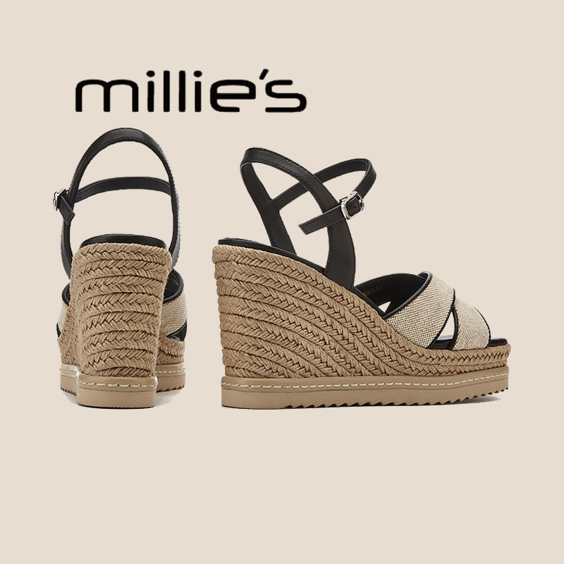 MILLIE'S/妙丽坡跟复古凉鞋