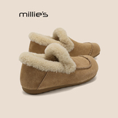 妙丽2026冬季 新款 MILLIE 厚底增高雪地靴复古英伦风软底毛毛鞋
