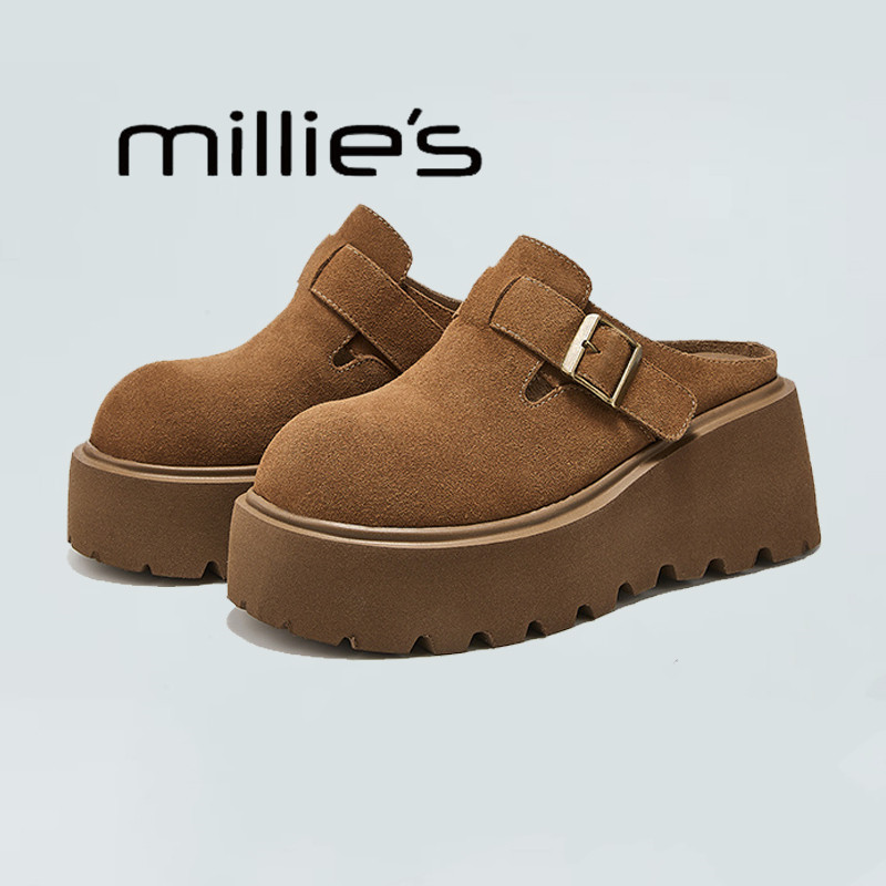 MILLIE'S/妙丽松糕厚底包头拖鞋女外穿乐福鞋一脚蹬女懒人凉拖鞋