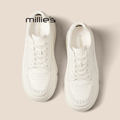 圆头潮女板鞋 MILLIE 新款 增高休闲松糕编织小白鞋 妙丽2026春季