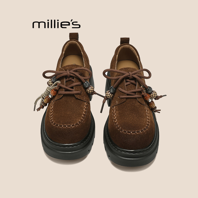 MILLIE'S/妙丽复古麂皮乐福鞋女厚底系带百搭休闲鞋Z,女鞋,勃肯鞋/软木鞋,淘宝优惠券,粉丝福利购,淘宝优惠卷