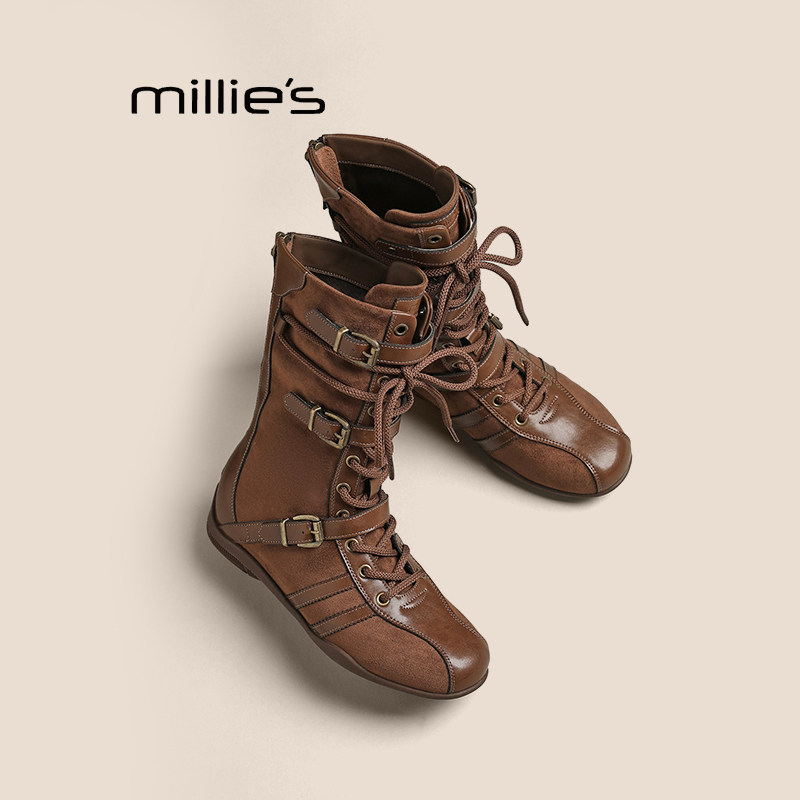 MILLIE'S/妙丽内增高厚底拳击靴女靴猎鸭靴皮带扣设计马丁靴短靴Z,女鞋,马丁靴,淘宝优惠券,粉丝福利购,淘宝优惠卷