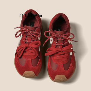 女小个子内增高休闲加绒运动鞋 MILLIE 本命年红德训鞋 妙丽冬款