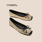 MILLIE 蝴蝶结一脚蹬舒适女鞋 S妙丽芭蕾风平底浅口单鞋 女春季