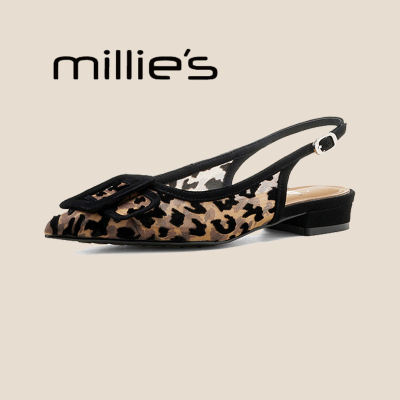 MILLIE'S/妙丽夏尖头包头单鞋后空穆勒鞋一字带凉鞋豹纹百搭瓢鞋,女鞋,沙滩鞋,淘宝优惠券,粉丝福利购,淘宝优惠卷