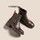 MILLIE 加绒保暖短筒靴真皮显瘦皮靴 款 妙丽厚底切尔西靴女冬季