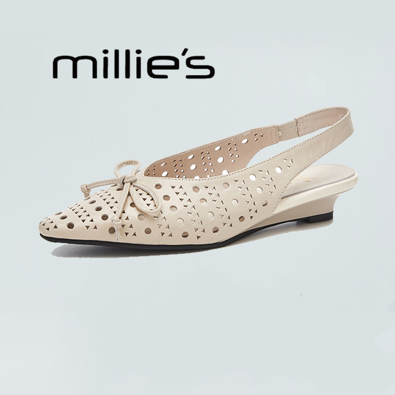 MILLIE'S/妙丽法式镂空蝴蝶结单鞋女小香风绝美配裙子平底凉鞋,女鞋,时装凉鞋,淘宝优惠券,粉丝福利购,淘宝优惠卷