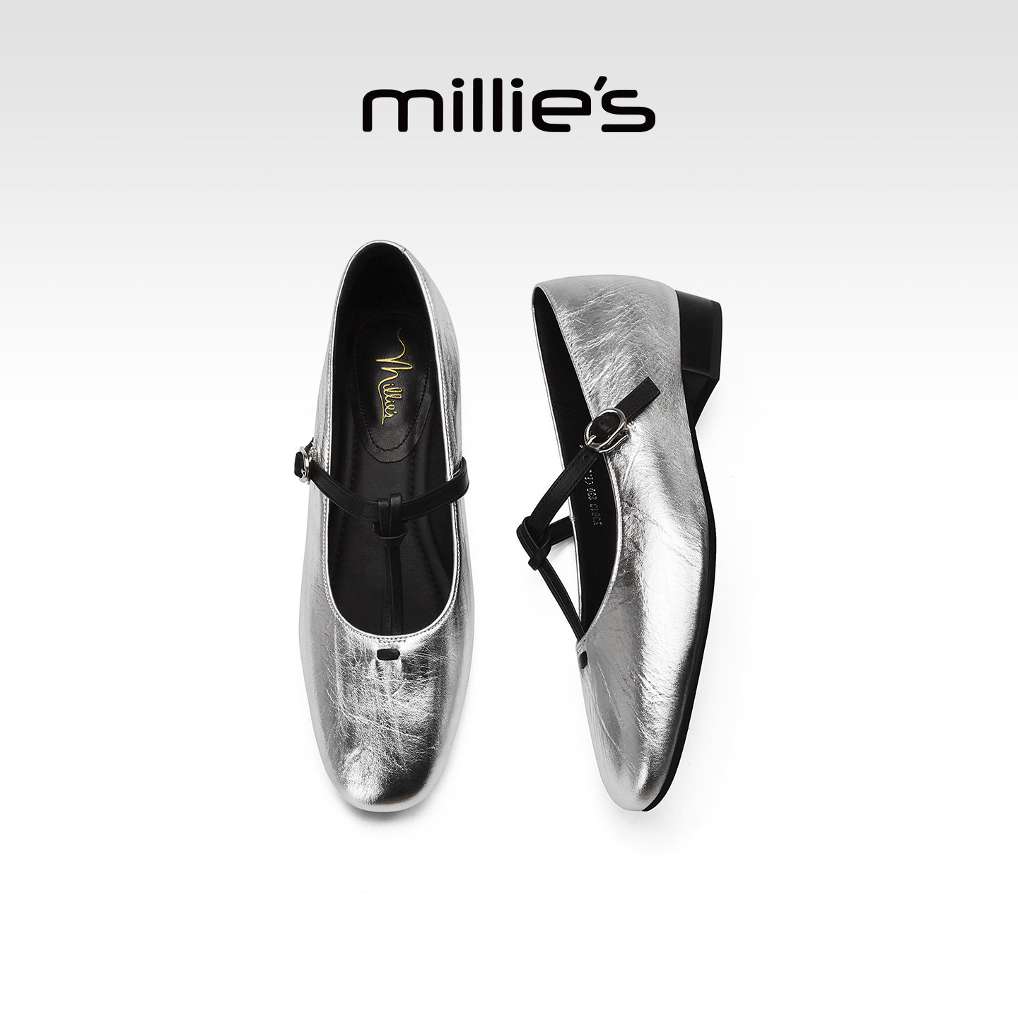 MILLIE'S/妙丽银色复古风玛丽珍鞋女法式复古方头一字扣平底单鞋Q,女鞋,玛丽珍鞋,淘宝优惠券,粉丝福利购,淘宝优惠卷