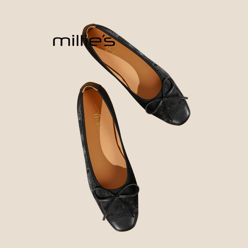 MILLIE'S/妙丽软底一脚蹬浅口蛋卷单鞋夏季法式蝴蝶结平底单鞋女,女鞋,浅口单鞋,淘宝优惠券,粉丝福利购,淘宝优惠卷