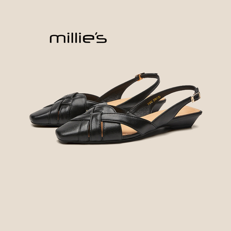 MILLIE'S/妙丽2026新款夏季时尚外穿女士百搭尖头凉鞋平底单鞋