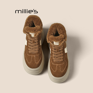 棉鞋 妙丽冬季 欧货真皮松糕底系带加绒保暖运动鞋 女Z 新款 MILLIE