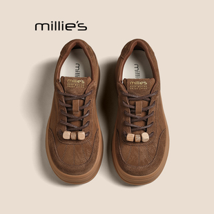 秋真皮运动休闲百搭增高德训鞋 MILLIE 女2025新款 妙丽厚底板鞋