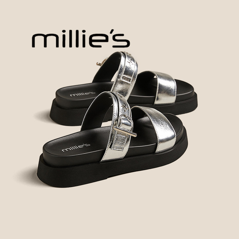 MILLIE'S/妙丽厚底凉拖鞋女夏季新款海边沙滩鞋软底外穿一字凉鞋
