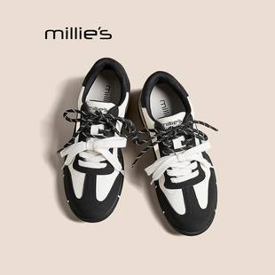 女秋季 妙丽复古百搭圆头系带低帮撞色拼色独特德训板鞋 MILLIE