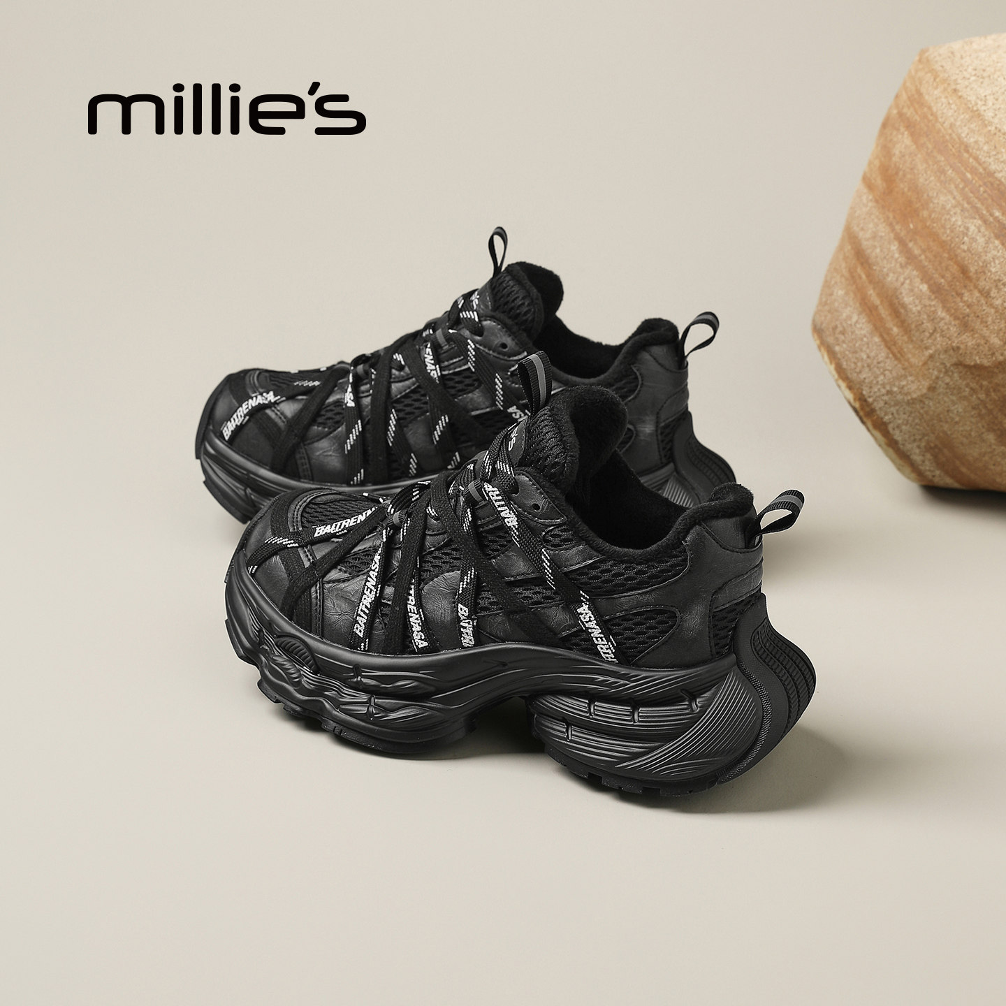 MILLIE'S/妙丽真皮厚底老爹鞋女